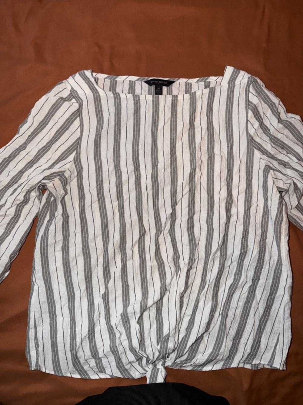 Banana Republic White & Gray Striped Tie-Front Tunic